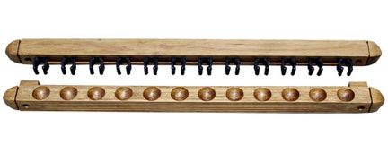 Roman Style 2 pc Wall Rack, Oak, 12 Pool Cues Roman Style 2 pc Wall Rack, Oak, 12 Pool Cues