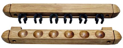 Roman Style 2 pc Wall Rack, Oak, 6 Pool Cue Roman Style 2 pc Wall Rack, Oak, 6 Pool Cue